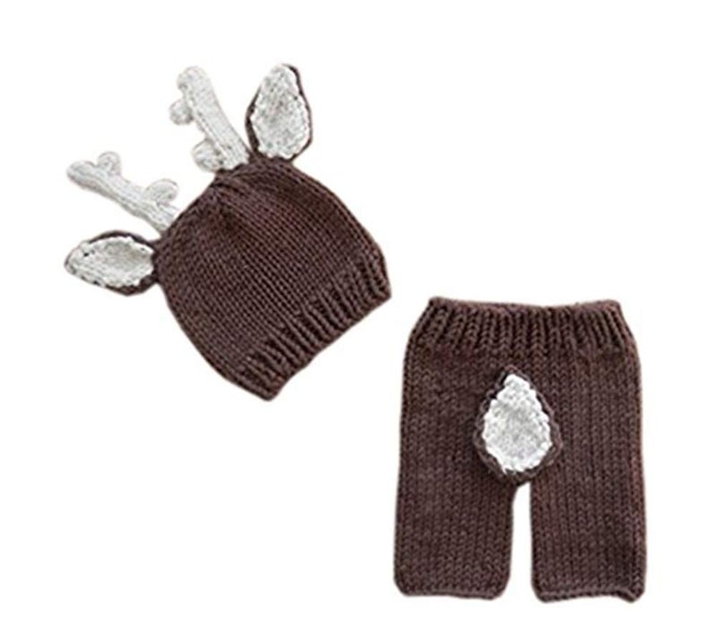 PinboÂ® Newborn Baby Photography Prop Crochet Knitted Deer Hat Pants - Image 2